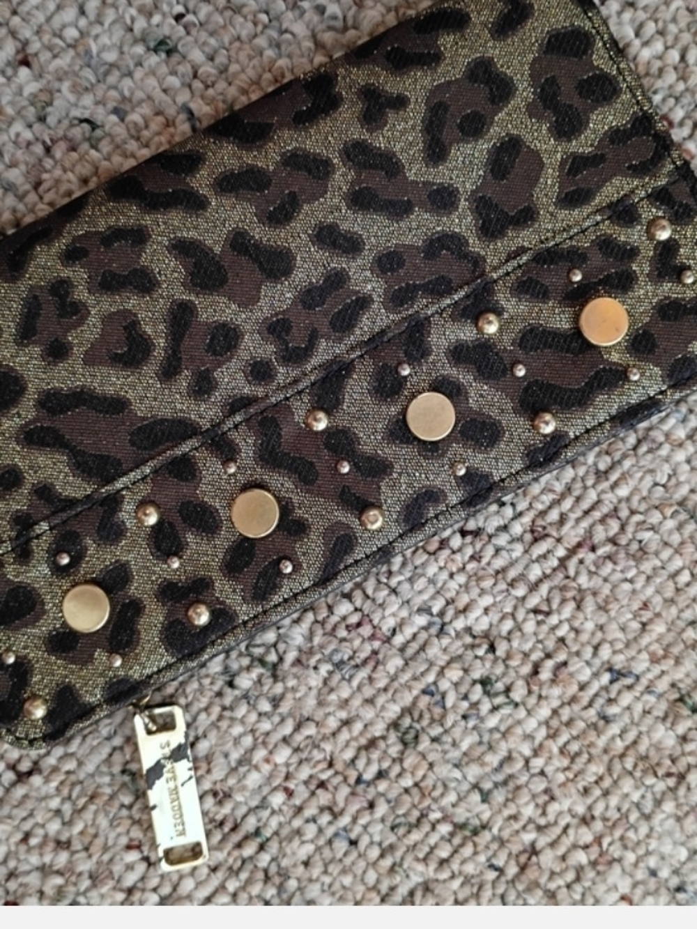 Steve Madden Leopard Print Studded Wallet - Olive/Brown